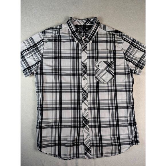 Aeropostale Shirt Men's Short Sleeve Shirt Gray Black Plaid‎ Cotton Button Large - Picture 2 of 6